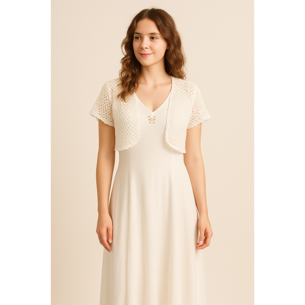 California Gold Rush Vtg Crochet Knit Dress Ivory Womens Size L Short Sleeve‎